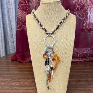 Bohemian Charm Necklace with Feather and Bead Accents